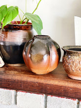 Load image into Gallery viewer, Round Ribbed Black & Rust Brown Glazed Ceramic Pumpkin Shaped Vase / Planter Pot / Vessel
