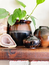 Load image into Gallery viewer, Vintage 1987 Glazed Ceramic Bud Vase: Black & Rust Brown Pottery
