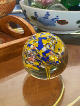 Load image into Gallery viewer, Murano Style Glass Yellow Blue Bubble Suspension Round Orb / Paperweight / Blown Glass Sculpture