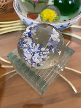 Load image into Gallery viewer, Murano Glass White Blue Floral Firework Suspension Round Orb / Paperweight / Blown Glass Sculpture