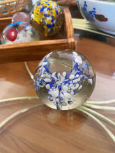 Load image into Gallery viewer, Murano Glass White Blue Floral Firework Suspension Round Orb / Paperweight / Blown Glass Sculpture