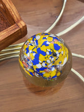 Load image into Gallery viewer, Murano Style Glass Yellow Blue Bubble Suspension Round Orb / Paperweight / Blown Glass Sculpture