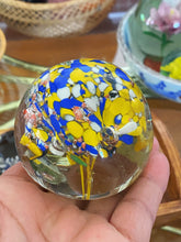 Load image into Gallery viewer, Murano Style Glass Yellow Blue Bubble Suspension Round Orb / Paperweight / Blown Glass Sculpture