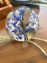 Load image into Gallery viewer, Murano Glass White Blue Floral Firework Suspension Round Orb / Paperweight / Blown Glass Sculpture