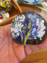Load image into Gallery viewer, Murano Glass White Blue Floral Firework Suspension Round Orb / Paperweight / Blown Glass Sculpture