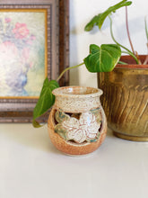 Load image into Gallery viewer, Vintage Earth Tone Speckled Ceramic Jar with Floral Cut Out Design