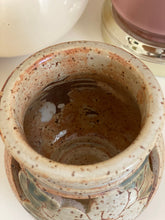 Load image into Gallery viewer, Vintage Earth Tone Speckled Ceramic Jar with Floral Cut Out Design