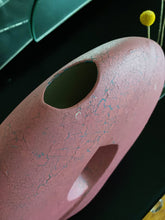 Load image into Gallery viewer, Large 1990s Art Deco Revival Mauve Ceramic Vase - Crackled Textured Geometric Vessel