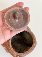 Load image into Gallery viewer, Upside Down Man Brown Glazed Ceramic Lidded Jar Vessel Folk Art - Studio Pottery