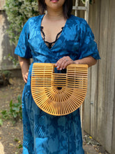 Load image into Gallery viewer, Large Bamboo Wood Half Moon Tote Bag