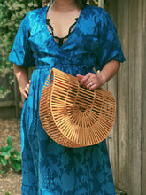 Load image into Gallery viewer, Large Bamboo Wood Half Moon Tote Bag