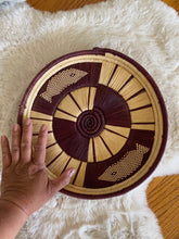 Load image into Gallery viewer, Round Natural Straw and Purple Maroon Woven Basket / Wall Decor