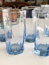 Load image into Gallery viewer, Vintage Light Blue Swirled Octagonal Tallboy Glass Cups - Set of 4