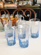 Load image into Gallery viewer, Vintage Light Blue Swirled Octagonal Tallboy Glass Cups - Set of 4