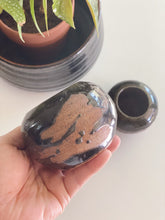 Load image into Gallery viewer, Pair of Small Round Black Glazed Ceramic Pots - Vintage Studio Pottery