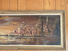 Load image into Gallery viewer, Mid Century Framed W.L. Frazier Cityscape Oil Painting 1969, 53x23 - SHIPPING NOT FREE