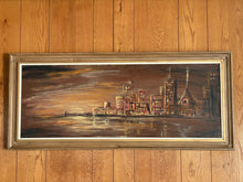 Load image into Gallery viewer, Mid Century Framed W.L. Frazier Cityscape Oil Painting 1969, 53x23 - SHIPPING NOT FREE