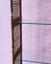 Load image into Gallery viewer, Tall Arched Vintage Woven Wicker and Glass Etagere Shelf