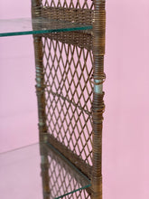Load image into Gallery viewer, Tall Arched Vintage Woven Wicker and Glass Etagere Shelf