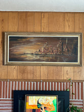 Load image into Gallery viewer, Mid Century Framed W.L. Frazier Cityscape Oil Painting 1969, 53x23 - SHIPPING NOT FREE