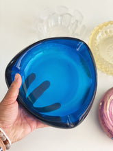 Load image into Gallery viewer, Vintage Cobalt Blue Triangle Glass Candy Dish / Catch All Tray / Ashtray