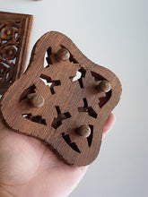 Load image into Gallery viewer, Vintage Carved Teak Wood Trivet with Alabaster Inlay Design