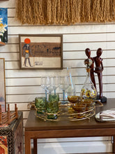 Load image into Gallery viewer, MCM Round Gold Wire Metal Drink Serving Tray Caddy