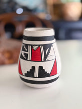 Load image into Gallery viewer, Small White/Black/Red Tribal Mexican Ceramic Vase