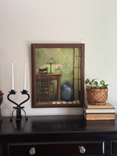 Load image into Gallery viewer, Vintage Framed Still Life Desk with Lamp and Vase Painting