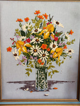 Load image into Gallery viewer, Large 1985 Mixed Floral Bouquet Crewel Framed Wall Art - 23x19