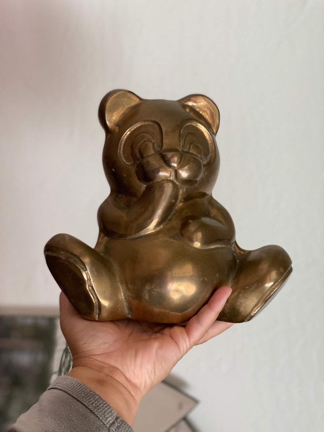 Large Solid Brass Teddy Bear Figurine Sculpture