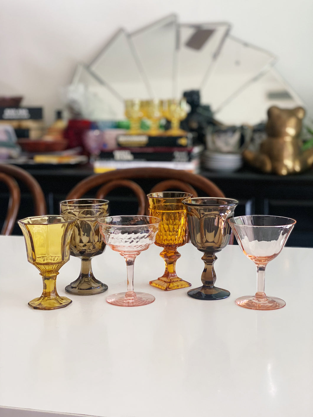 Mixed Colored Vintage Mini Wine Glass Goblets - Set of 6