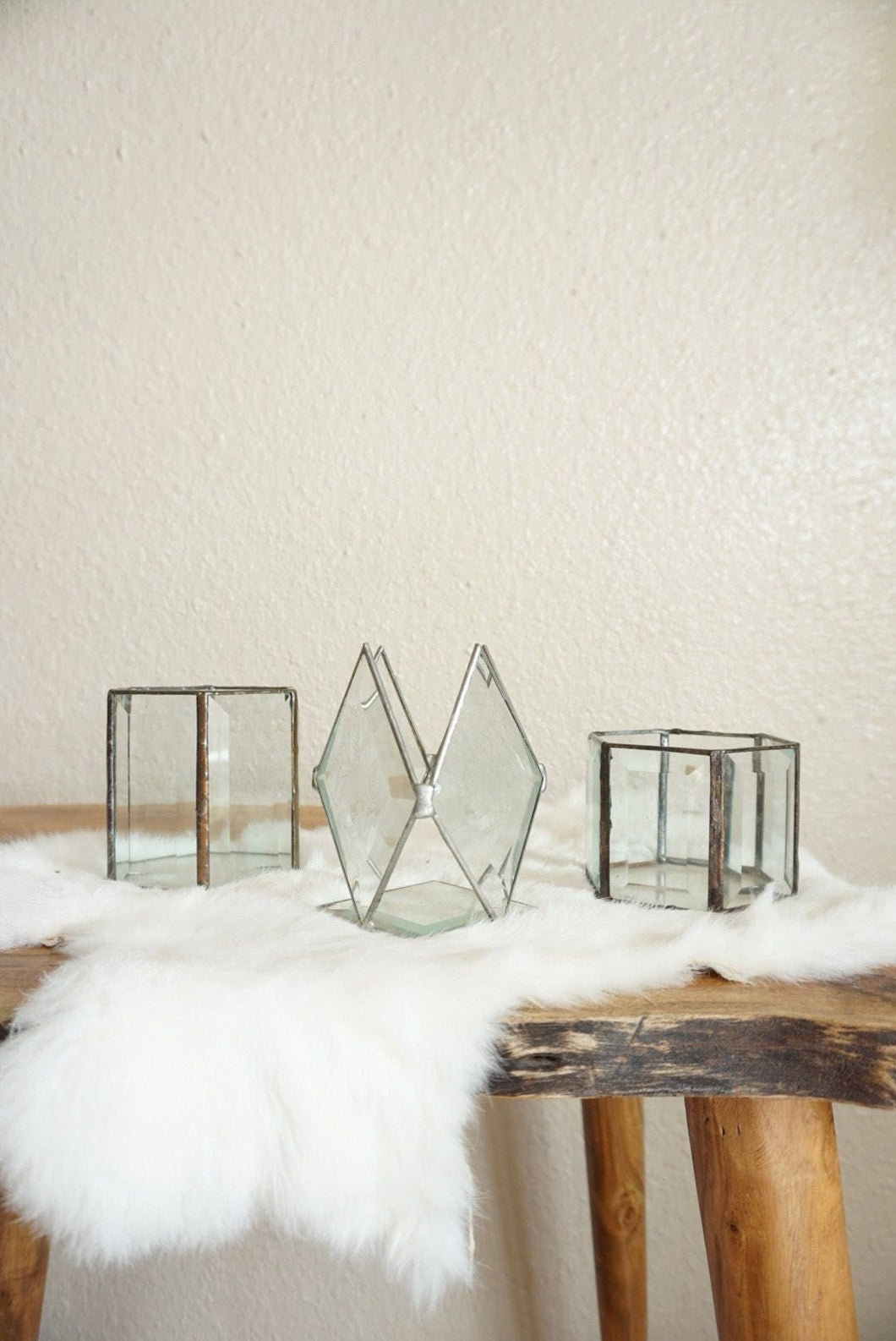 Vintage Leaded Beveled Glass Trinket Box - Square and Hexagon Shape