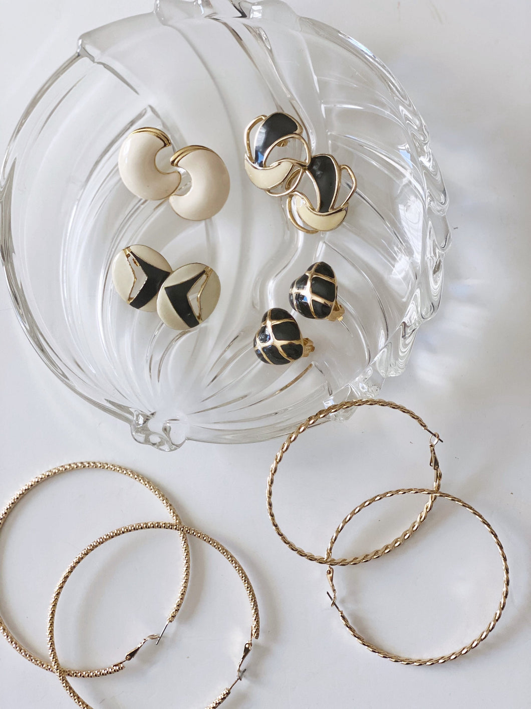 Classic black white and gold stud enamel earrings - Various styles