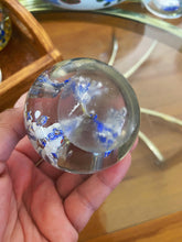 Load image into Gallery viewer, Murano Glass White Blue Floral Firework Suspension Round Orb / Paperweight / Blown Glass Sculpture
