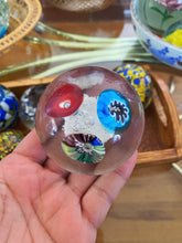 Load image into Gallery viewer, Murano Glass Flower Bouquet Trio Bubble Suspension Round Orb / Paperweight / Blown Glass Sculpture
