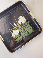 Load image into Gallery viewer, Vintage Black Lacquer Tray with White Lily Floral Pattern
