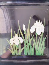 Load image into Gallery viewer, Vintage Black Lacquer Tray with White Lily Floral Pattern
