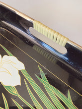 Load image into Gallery viewer, Vintage Black Lacquer Tray with White Lily Floral Pattern
