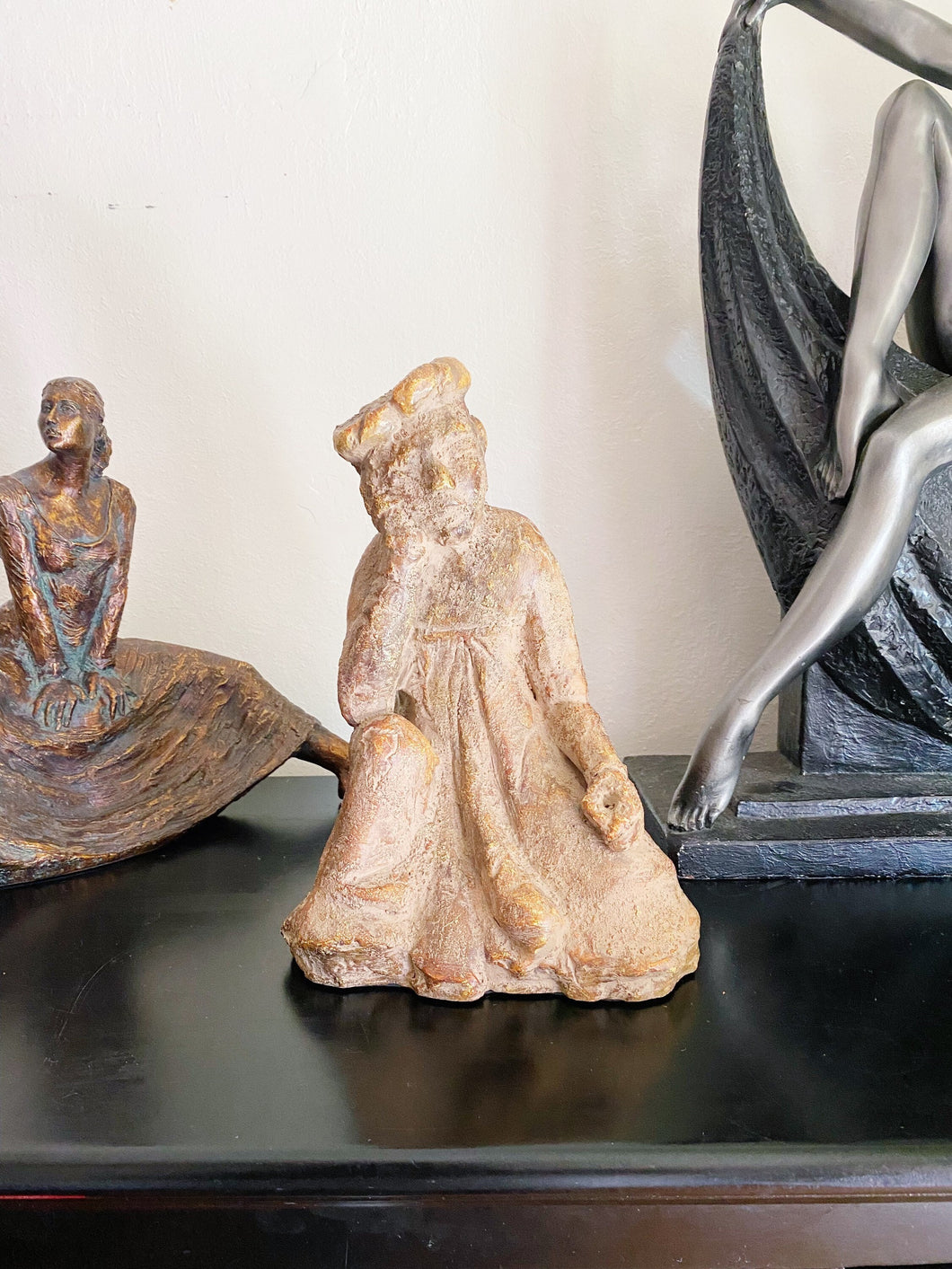 Vintage Thinking Man in Hat Plaster Sculpture
