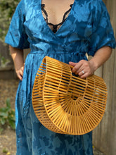 Load image into Gallery viewer, Large Bamboo Wood Half Moon Tote Bag

