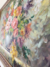 Load image into Gallery viewer, Large Framed Vintage Floral Still Life Painting by T. Denver - NOT FREE SHIPPING
