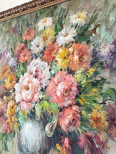 Load image into Gallery viewer, Large Framed Vintage Floral Still Life Painting by T. Denver - NOT FREE SHIPPING

