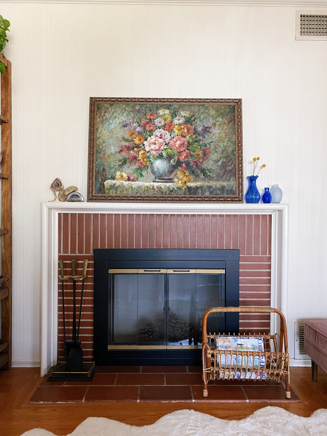 Large Framed Vintage Floral Still Life Painting by T. Denver - NOT FREE SHIPPING