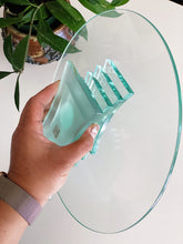 Load image into Gallery viewer, Sleek Modern Blue Green Tinted Stacked Glass Cake Stand

