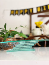 Load image into Gallery viewer, Sleek Modern Blue Green Tinted Stacked Glass Cake Stand
