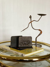 Load image into Gallery viewer, Mid Century Laurids Lønborg Metal Figurative Candleholder with Wicker Accent
