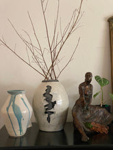 Load image into Gallery viewer, Tall Stone Gray Brush Stroke Ceramic Studio Pottery Vase / Vessel
