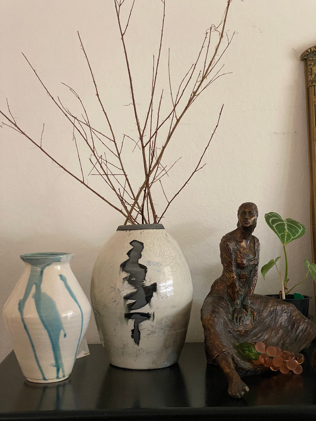 Tall Stone Gray Brush Stroke Ceramic Studio Pottery Vase / Vessel