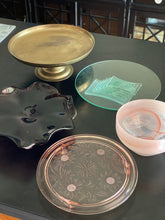 Load image into Gallery viewer, Vintage Floral Pink Depression Glass Cake Stand / Plate
